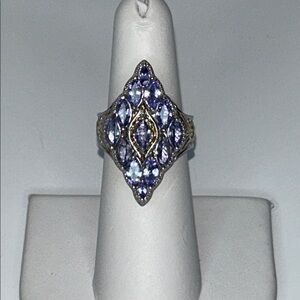 Gems en Vogue Genuine Tanzanite Sterling Gold Accent Designer Ring Bohemian Boho